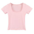 Women's New Short Midriff Outfit Slim-Fit Sexy Figure Flattering T T-shirt Low-Cut Square Collar Show Chest Large Upper Garment. 