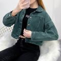 Korean Cropped Denim Jacket Women 2021 Spring Autumn Casual Loose High Waist Jean Jacket Street Long Sleeve Short Outerwear Tops. 