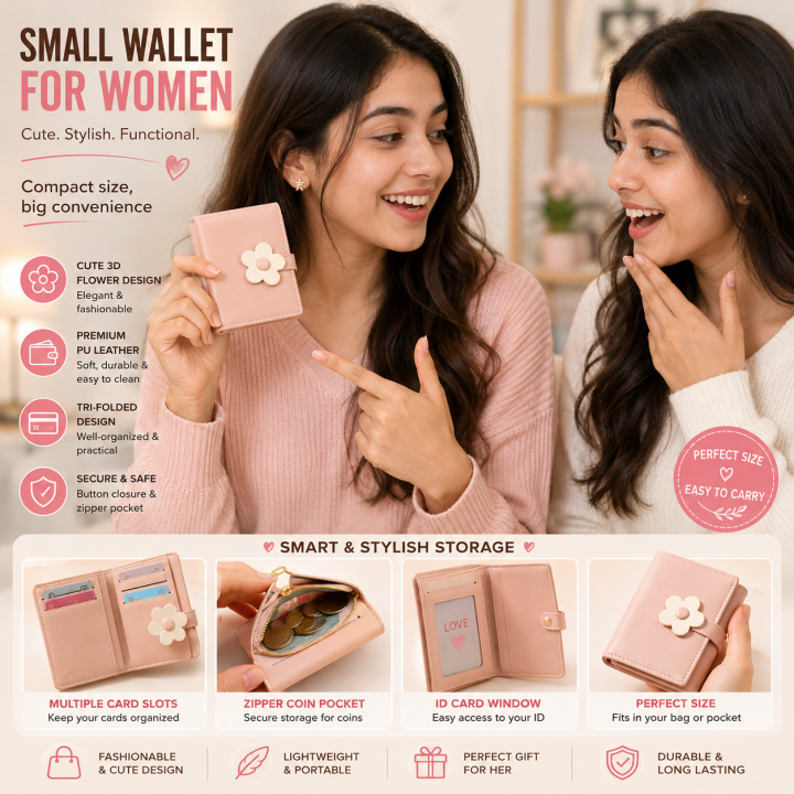 Small Wallet for Women Fashion Girls Cute 3D Cat Face Glitter Ears Wallet with Tail Tri-Folded Wallet ID Card Case with Zipper Pocket