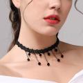 Korean Black Flower Rhinestone Choker Statement Necklaces for Girls Simple Stylish - Lace Hand-Knit Velvet Choker Jewelry Accessories Necklace for Women.