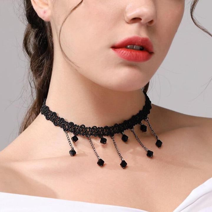 Korean Black Flower Rhinestone Choker Statement Necklaces for