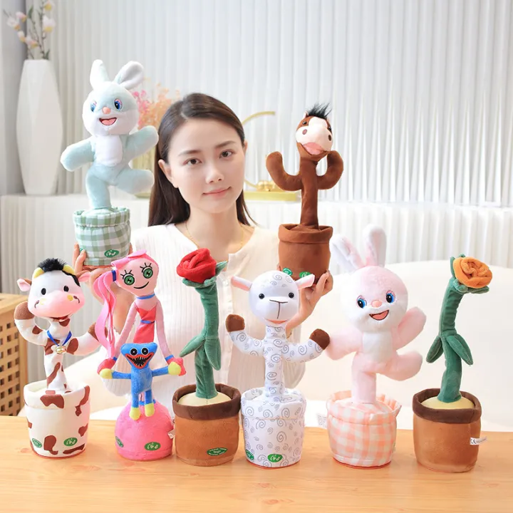 Tik Tok dancing animals electric rabbit cow plush recording toys singing learn to talk twist toys