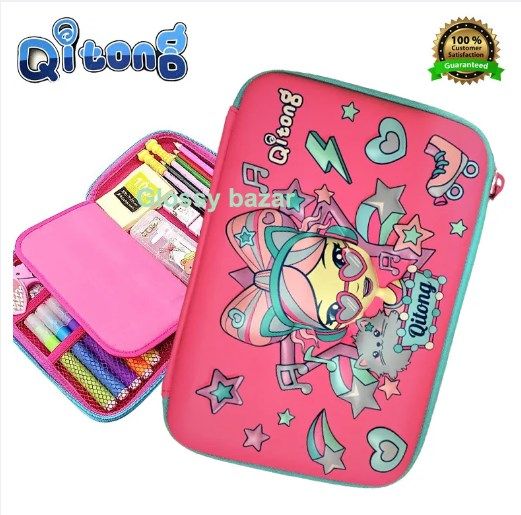 Qitong Rainbow Dot 3D Pencil Case pencil Box with Compartments - Kids Large Capacity School Supply Organizer Students Stationery Box - Girls Boys Pen Pouch
