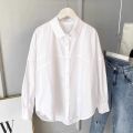 Autumn Korean Style Fashionable Drop-Shoulder Loose Cotton Shirt Women's Long Sleeve Versatile Slimming Casual Shirt Top Fashion. 
