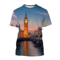 2023 New British London Big Ben Printed Short-sleeved T Shirt Men and Women Casual Clock Tower Building Streetwear Top.