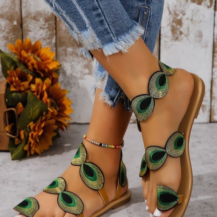 Yellow%20Embroidered%20Faux%20Flower%20Fashion%20Sandals%20Flat%20Plus%20Size%2043%20Summer%20Outdoor%20Beach%20Shoes%20Travel%20Mom%20Shoes%20-%20Image%205