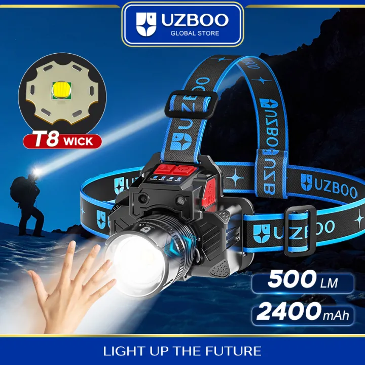 UZBOO Headlight Waterproof Rechargeable Motion Sensor Head Light Powerful Headlamp LED Headlamp Induction Headlight Waterproof Work Light USB Rechargeable Emergency Light Head-mounted Lamp
