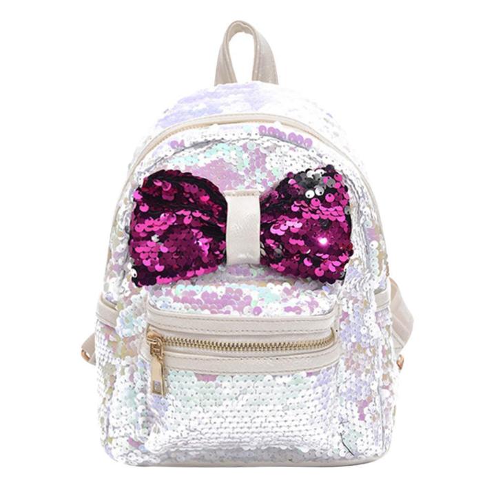 Shining Sequins Bowknot Women Backpack Girls Small Party Shoulder Schoolbag