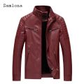 Samlona Plus Size Mens Pu Leather Jackets 2022 European Style Fashion Jacket Biker Faux Leather Coats Red Blue Zipper Overcoats.