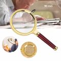 90Mm Gold Wood Handle Magnifier Zoom Magnifying Glass Lens - Magnifying Glass.