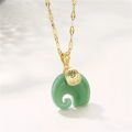Vintage Style Lucky Guard Green Pendant Stainless Steel Necklaces For Women Fashion Elegant Female Clavicle Chain Jewelry Gift.