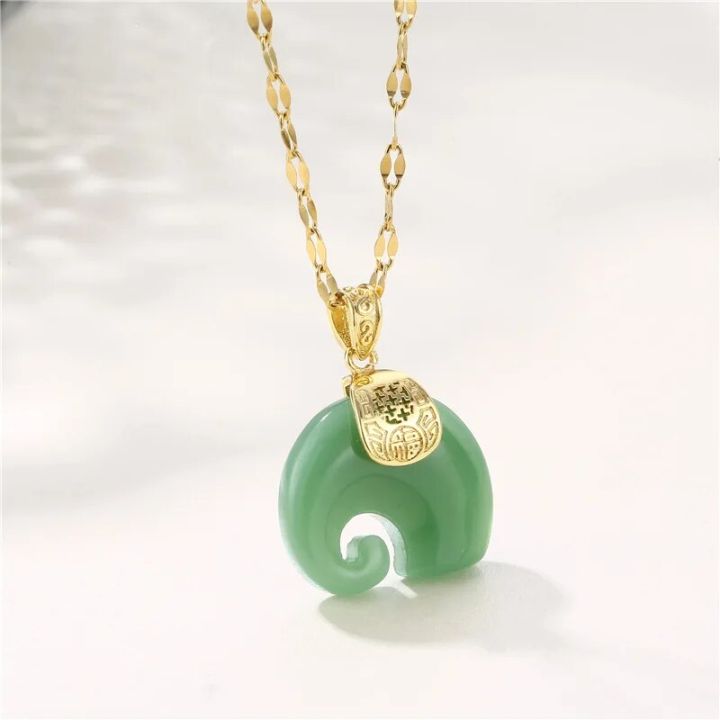 Vintage%20Style%20Lucky%20Guard%20Green%20Pendant%20Stainless%20Steel%20Necklaces%20For%20Women%20Fashion%20Elegant%20Female%20Clavicle%20Chain%20Jewelry%20Gift%20-%20Image%204