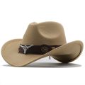 (NEW)New Wome Men Black Wool Western Cowboy Hat Gentleman Jazz Sombrero Hombre Cap Dad Cowgirl Hats Size 56-58cm.