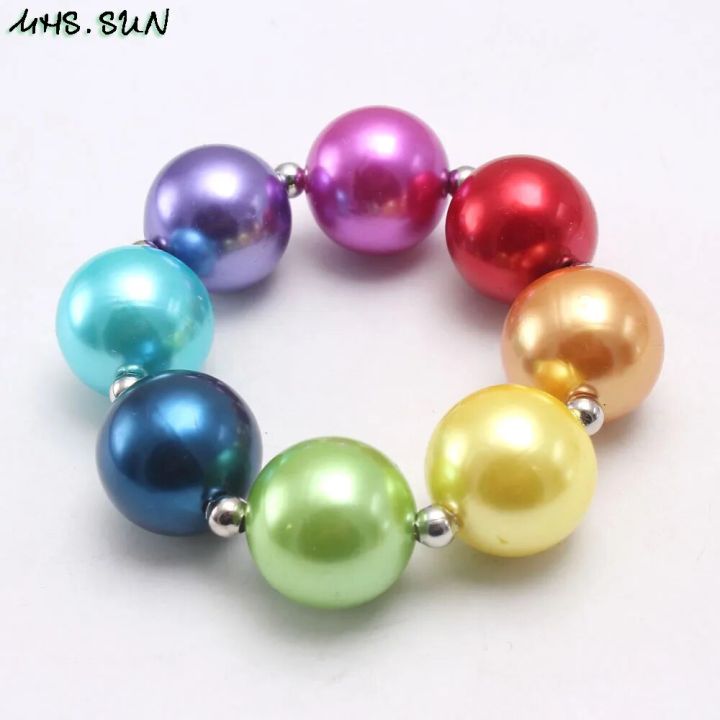 【beauty code store】Rainbow Color Chunky Pearl Necklace Bracelet For Girls Baby Jewelry Set Kids Child Beaded Accessories
