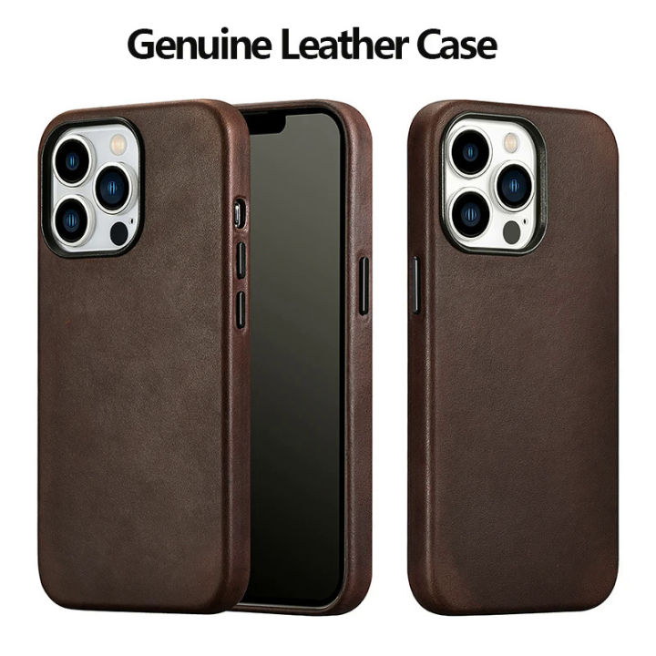 Genuine leather case for iPhone 15 Pro Max real skin Business