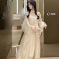 Retro Style New Chinese Style Super-Fairy Spaghetti-Strap Dress Suit Women's Summer Coat Thin Type Sunscreen Cardigan Strap Dress. 