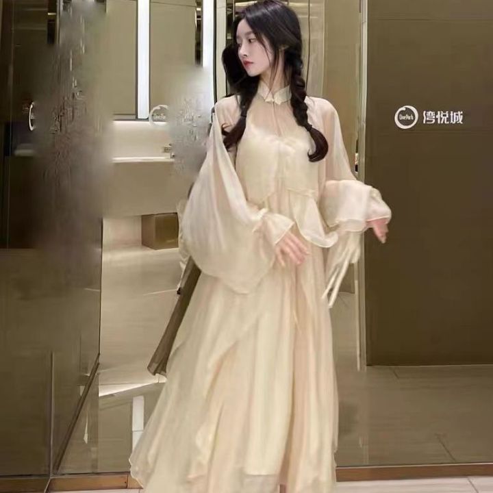 Retro%20Style%20New%20Chinese%20Style%20Super-Fairy%20Spaghetti-Strap%20Dress%20Suit%20Women's%20Summer%20Coat%20Thin%20Type%20Sunscreen%20Cardigan%20Strap%20Dress%20-%20Image%203