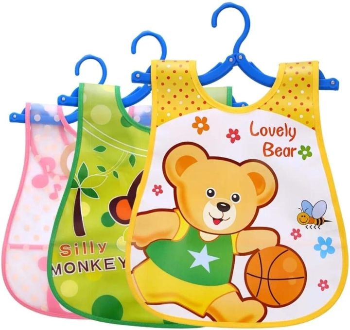 Cartoon Faced Plastic Waterproof Bibs for Baby -1 PCS (( Color as per stock ))