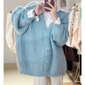 Korean Thick Needle Sweater Coat College v Collar Long Sleeve Knitted Cardigan Solid Color Casual Loose Temperament Shawl Outer Match. 
