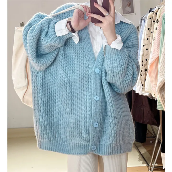 Korean%20Thick%20Needle%20Sweater%20Coat%20College%20v%20Collar%20Long%20Sleeve%20Knitted%20Cardigan%20Solid%20Color%20Casual%20Loose%20Temperament%20Shawl%20Outer%20Match%20-%20Image%208