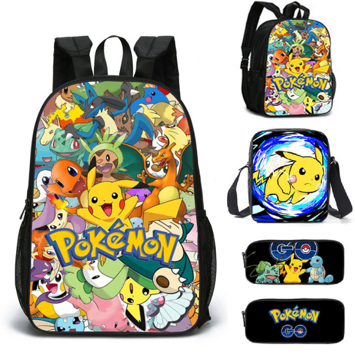 Pokemon Pikachu Kids Backpack Cartoon Pikachu Print Pencil Case Crossbody Bag Set Boy Shoulder bag Student Schoolbag Gifts
