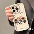 Cute 3D Doll Coffee Little Bear Cartoon Graffiti Phone Case Compatible for IPhone 17 16 15 14 11 12 13 Pro Max 7Plus XR XS Max X 7 8 6 15 6S Plus SE 2020 Soft Angel Eyes Shockproof Cover.