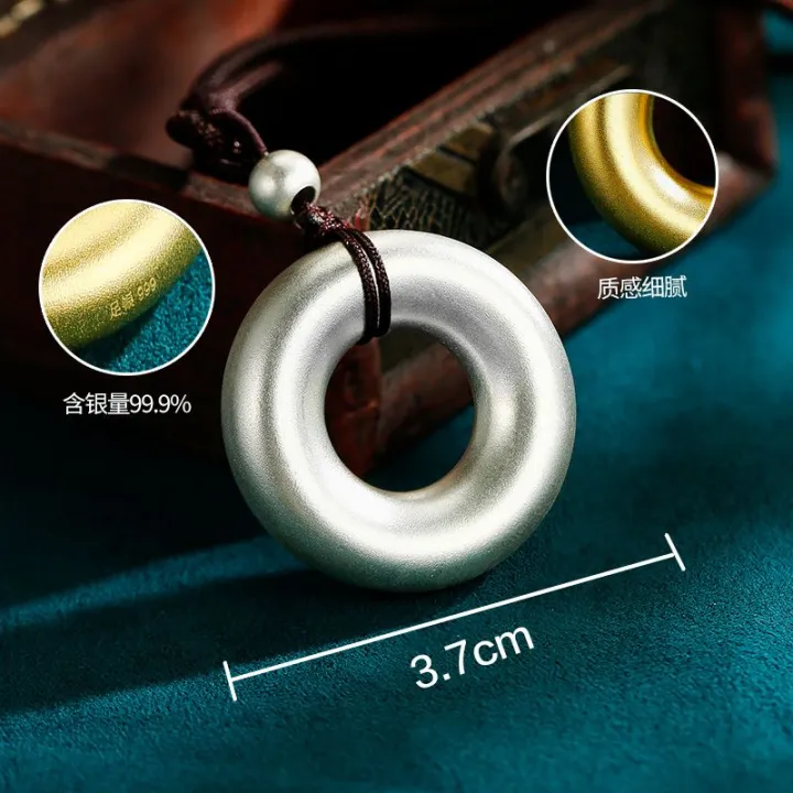 Yongxing%20Silver%20Tower%20999%20Sterling%20Silver%20Peace%20Buckle%20Pendant%20Retro%20Dharma%20Heart%20Sutra%20Pendant%20for%20Men%20and%20Women%20Lovers%20Full%20Silver%20Sweater%20Chain%20-%20Image%204