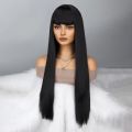 Long Black Wig with Bangs Straight Black Wigs for Women Cosplay Long Synthetic Black Wig Natural Looking for Daily Wear.