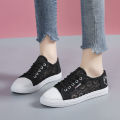 Sandals Female Tennis Shoes Student Shoes Korean Style 2024 New Summer Mesh Flat Lace Closed Toe Canvas Shoes Women's Shoes.