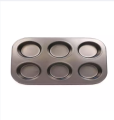 6 Hole Round Non Stick Muffin and Mini Cupcake Mold - Black.