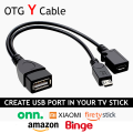 OTG Y Cable For Creating USB Input Port In Android TV Stick And Mini Size Android TV Box Micro USB ONN Amazon Fire Tv Stick Binge M.I Xiao.mi. 