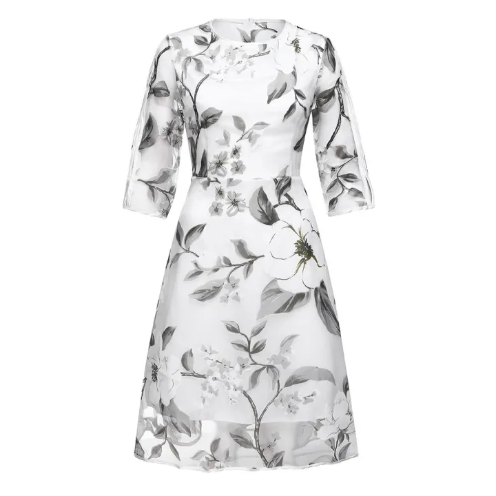 Women's%20Summer%20Organza%20Floral%20Print%20Wedding%20Party%20Ball%20Prom%20Gown%20Cocktail%20Dress%20-%20Image%204