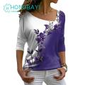Women Spring T-shirt Pullover Floral Pattern Lady T-shirt. 