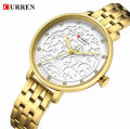 CURREN 9046 Golden Stainless Steel Analog Watch For Women - White & Golden.