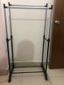 Double Hanging Cloth Stand and Shoes Rack - Silver and Black. 