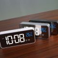 Home Bedroom Living Room Rechargeable Bedside Music Clock LED Mirror Alarm Clock Sound Activated Clock.
