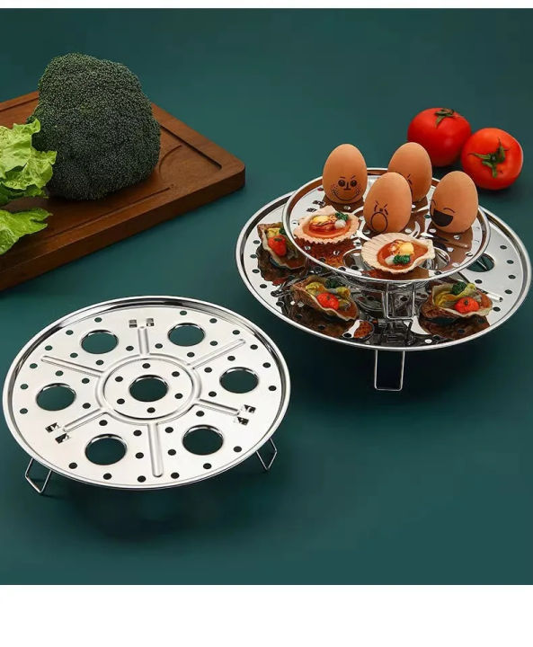 D Shop 18cm Round Stainless Steel Steamer with Water Separation Design for Cooking Steamed Foods, Detachable Egg Steaming Rack Included