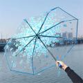 Transparent Flower Design Folding Women Fashion Umbrella Blue. 