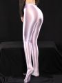 Shiny Open Crotch Tight Pencil Pants Hollow Out Yoga Leggings Sheer See Through Oil Glossy Elastic Shaping Pants Candy Color. 