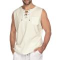 Men's shirt Casual Summer Men Solid Color Sleeveless V Neck Bandage Pocket Vest Shirt Oversize TaTop Men Clothing 5 Colors.