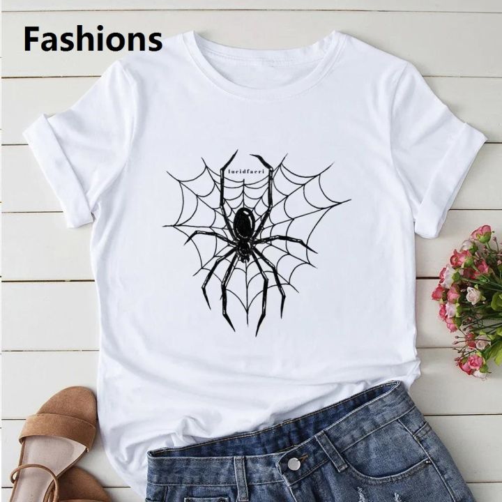 Fashions Profesional SPIDER White Woman T Shirt Art Printing Design Oversized Short Sleeve Comfort Female Tee Y2K Graphic Loose Cool Girl