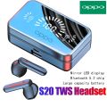 【Ready Stock+FREE Shipping+COD】OPPO S20 Earbuds Headphones Digital Display Large Capacity Black Bluetooth 51 Wireless Stereo Earbuds for Samsung. 