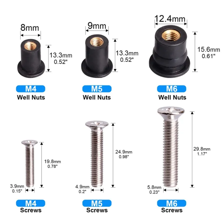 36%20Pairs%20/M5/M6%20Rubber%20Well%20Nuts%20With%20Stainless%20Steel%20Screw%20Kayak%20Brass%20Copper%20Bolts%20Well%20Nut%20Set%20Kit%20-%20Image%203