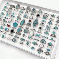 Alien 50/100Pcss/Lot Vintage Boho Blue Stone Turquoise Rings for Women Wholesale Mix Styles Ethnic Finger Ring Set Jewelry Party Gifts. 