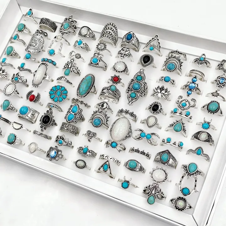 Alien%2050/100Pcss/Lot%20Vintage%20Boho%20Blue%20Stone%20Turquoise%20Rings%20for%20Women%20Wholesale%20Mix%20Styles%20Ethnic%20Finger%20Ring%20Set%20Jewelry%20Party%20Gifts%20-%20Image%203