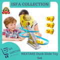 NEXTAKE Duck Slide Toy Set, Funny Automatic Stair-Climbing Ducklings Cartoon Race Track Set Little Lovely Penguins Slide Toy Escalator Toy with Lights and Music. 