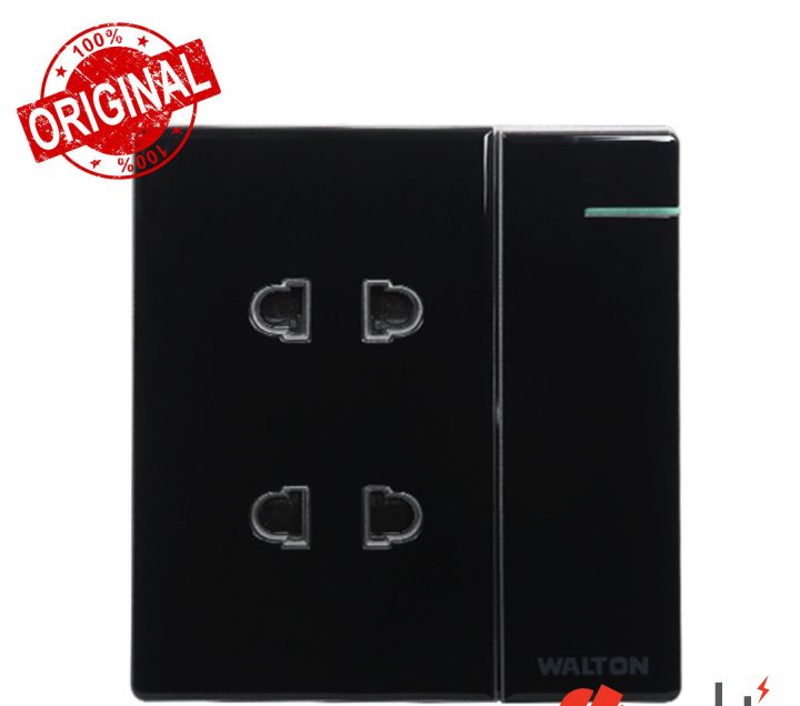 WALTON CRYSTAL BLACK Series 16A Dual Two Pin Socket with Switch 2Pin