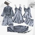 5pcs Silk Robe Set Women Lace Pajamas Gown Set V-Neck Nighties Wear Home Nightwear Pijama Sleepsuit Spring Nightdress. 