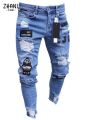 Mens Stretchy Ripped Skinny Embroidered Jeans Men's White Pants Destroyed Hole Slim Fit Denim High Quality Hip Hop Men trousers.