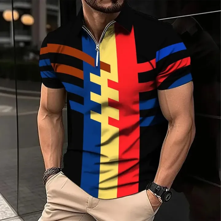 Men's%20Zip%20Polo%20Shirt%203d%20Stripe%20Print%20Fashion%20Clothing%20Summer%20Business%20Casual%20T-Shirt%20Mens%20Polo%20Shirt%20Zip%20Short%20Sleeve%20Street%20Top%20-%20Image%207